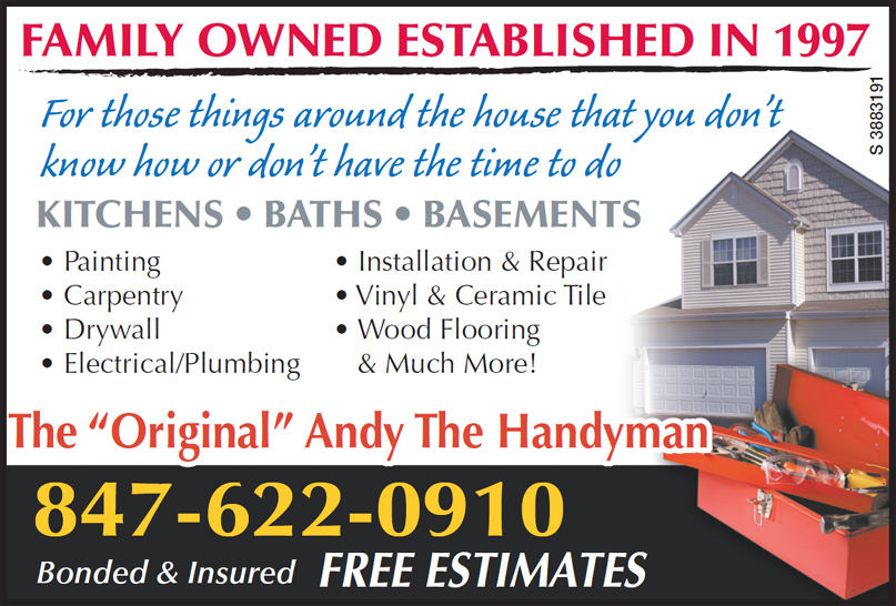 Family owned established in 1997, The Original Andy The Handyman is there for those things around the house that you do not know how or do not have time to do.